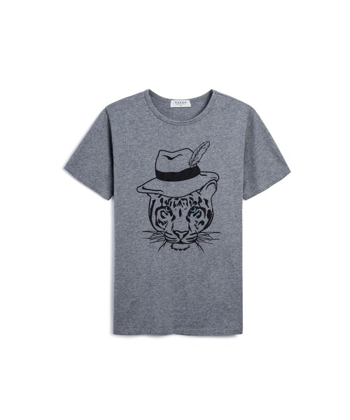 PAZZO（パッゾ）の「MIT 藍眼老虎戴帽印花短T（トップス・メンズ・白/麻灰203・S/M/L）」の6枚目の写真