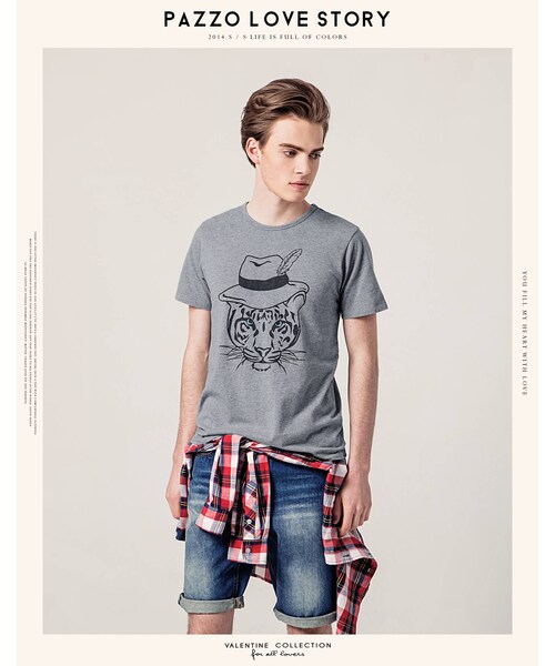 PAZZO（パッゾ）の「MIT 藍眼老虎戴帽印花短T（トップス・メンズ・白/麻灰203・S/M/L）」の10枚目の写真