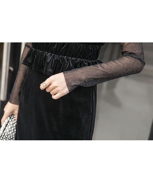 no brand（ノーブランド）の「ベロア ワンピース シースルー