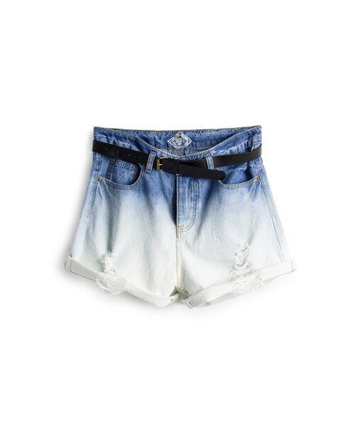 PAZZO(パッゾ)の「漸層感刷破牛仔短褲.附皮帶(その他・レディース・漸層藍・S/M/L)」の1枚目の写真
