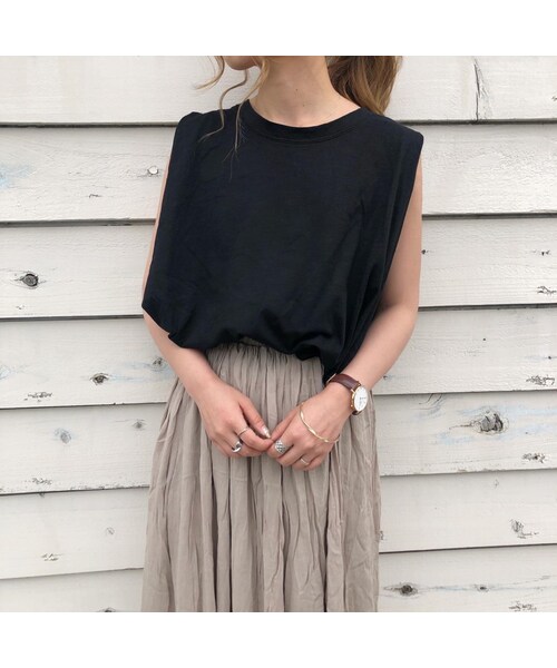 chocomee（チョコミー）の「Aラインタンクトップ（Tシャツ/カットソー・レディース・ホワイト/グレー/ブラック/ブラウン/グリーン・FREE）」の3枚目の写真