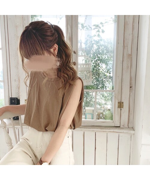 chocomee（チョコミー）の「Aラインタンクトップ（Tシャツ/カットソー・レディース・ホワイト/グレー/ブラック/ブラウン/グリーン・FREE）」の5枚目の写真