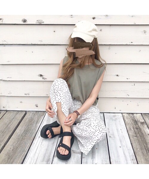 chocomee（チョコミー）の「Aラインタンクトップ（Tシャツ/カットソー・レディース・ホワイト/グレー/ブラック/ブラウン/グリーン・FREE）」の6枚目の写真