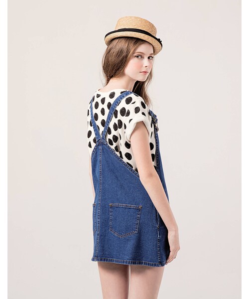 PAZZO（パッゾ）の「俏皮可愛鄰家女孩丹寧吊帶裙（スカート・レディース・白/藍・S/M/L）」の12枚目の写真