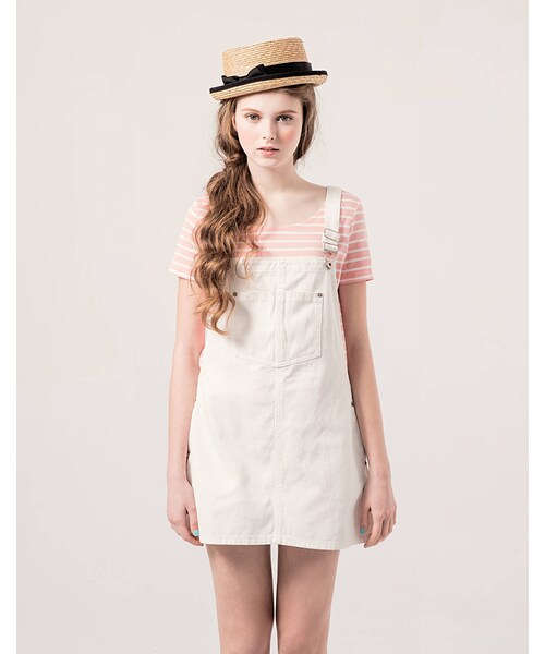 PAZZO（パッゾ）の「俏皮可愛鄰家女孩丹寧吊帶裙（スカート・レディース・白/藍・S/M/L）」の4枚目の写真