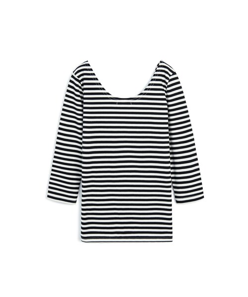 PAZZO（パッゾ）の「黑米條紋彈性上衣（トップス・レディース・黑米條・S/M/L）」の2枚目の写真