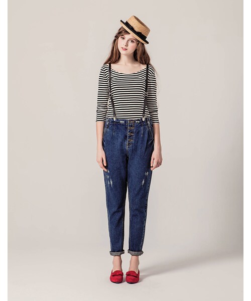 PAZZO（パッゾ）の「黑米條紋彈性上衣（トップス・レディース・黑米條・S/M/L）」の5枚目の写真