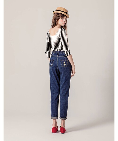 PAZZO（パッゾ）の「黑米條紋彈性上衣（トップス・レディース・黑米條・S/M/L）」の6枚目の写真