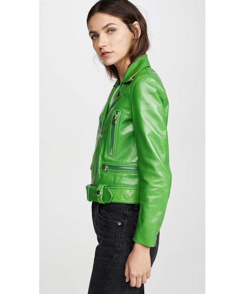 Acne Studios(アクネストゥディオズ)の「Acne Studios Mock Shiny Leather Jacket(ライダースジャケット・レディース・Green・32/34/36/38/40)」の3枚目の写真