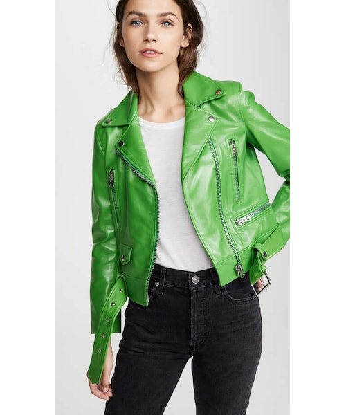 Acne Studios(アクネストゥディオズ)の「Acne Studios Mock Shiny Leather Jacket(ライダースジャケット・レディース・Green・32/34/36/38/40)」の1枚目の写真