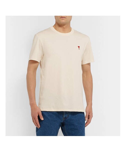 ami（アミ）の「AMI Logo-Appliquéd Cotton-Jersey T-Shirt（Tシャツ/カットソー・メンズ・White・L）」の5枚目の写真