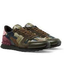 VALENTINO | Valentino Garavani Rockrunner Camouflage-Print Canvas, Leather And Suede Sneakers(スニーカー)