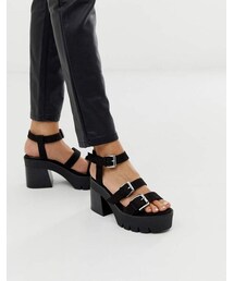 Bershka buckle detail multi strap chunky sandals in black