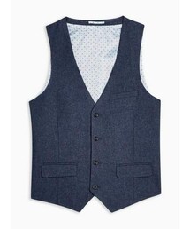 Topman Mens Blue Textured Five Button Slim Fit Suit Waistcoat