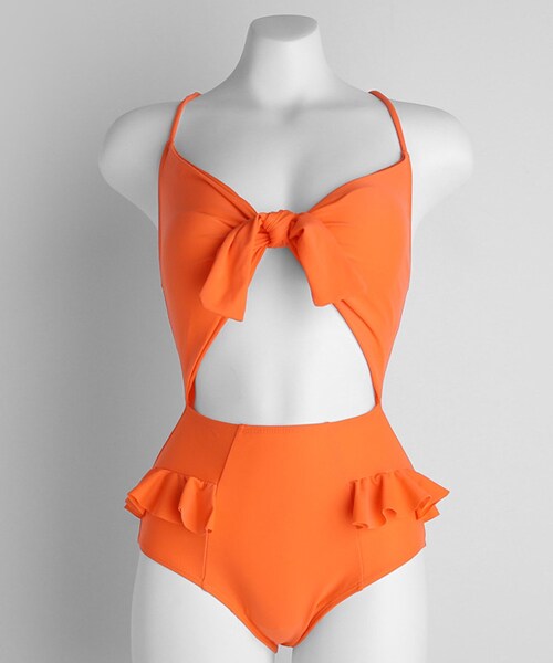 DHOLIC（ディーホリック）の「リボンフリルワンピース水着（水着・レディース・グリーン/ブラウン/ホワイト/オレンジ/ブラック/パープル・FREE）」の6枚目の写真