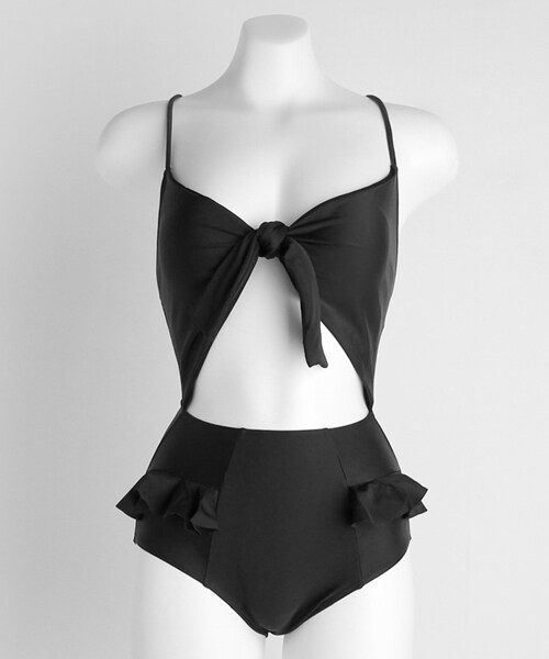 DHOLIC（ディーホリック）の「リボンフリルワンピース水着（水着・レディース・グリーン/ブラウン/ホワイト/オレンジ/ブラック/パープル・FREE）」の3枚目の写真