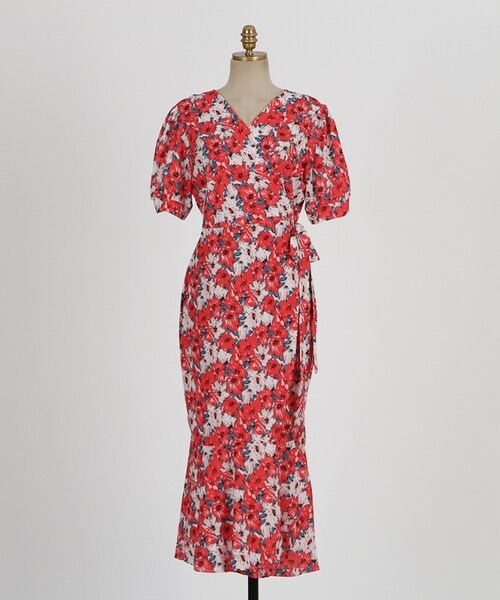 D&B By DABAGIRL(-)の「フラワープリントラップ型ワンピース(ワンピース・レディース・レッド/ブルー・FREE)」の1枚目の写真