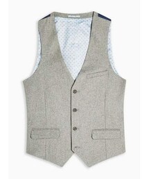 Topman Mens Grey Textured Five Button Slim Fit Suit Waistcoat