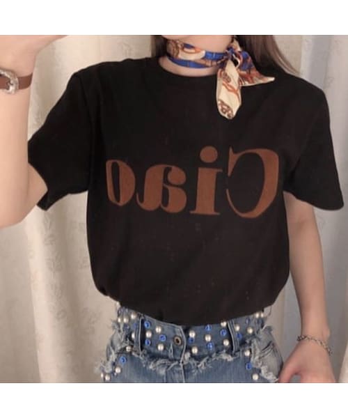 【Chloe】ベルベットロゴが魅せる上質Tシャツ｜イタリア製 CHLOE MAHAL（クロエマハル） 刺繍プリントTシャツ（Tシャツ