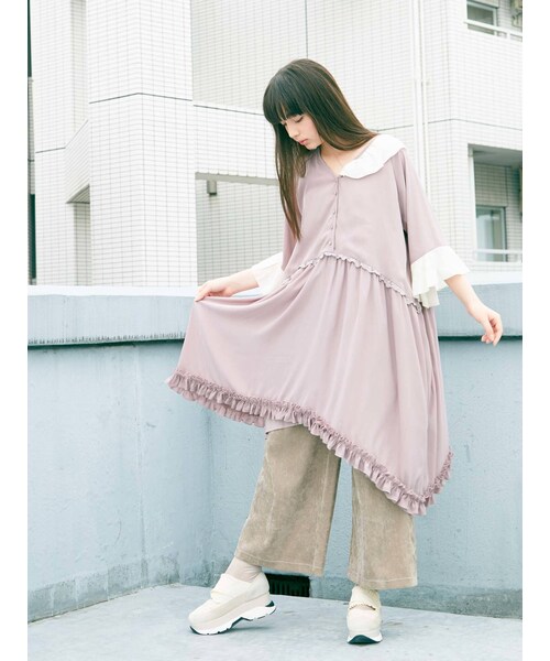 merry jenny(メリージェニー)の「アシメフリルタフタワンピース(ワンピース・ブラック/ラベンダー/アイボリー・F)」の12枚目の写真