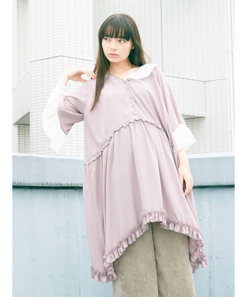 merry jenny(メリージェニー)の「アシメフリルタフタワンピース(ワンピース・ブラック/ラベンダー/アイボリー・F)」の1枚目の写真