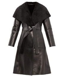 Balenciaga - Shearling Collar Single Breasted Leather Coat - Womens - Black