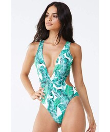Forever 21 Tropical Leaf Print One-Piece Swimsuit