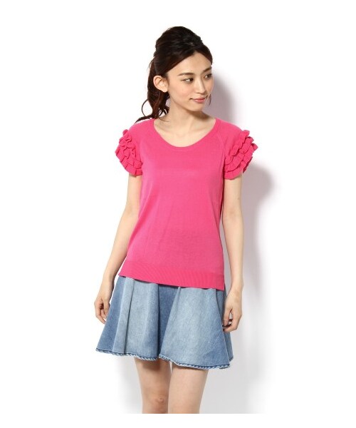 LIMITLESS LUXURY（リミットレスラグジュアリー）の「フリルレディニット（ニット・セーター・レディース・ブラック/グレーB/ホワイト/ブルー/ピンク・フリー）」の5枚目の写真