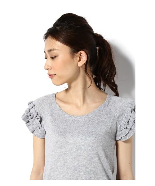 LIMITLESS LUXURY（リミットレスラグジュアリー）の「フリルレディニット（ニット・セーター・レディース・ブラック/グレーB/ホワイト/ブルー/ピンク・フリー）」の9枚目の写真