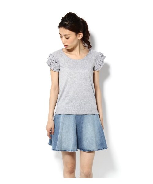 LIMITLESS LUXURY（リミットレスラグジュアリー）の「フリルレディニット（ニット・セーター・レディース・ブラック/グレーB/ホワイト/ブルー/ピンク・フリー）」の6枚目の写真