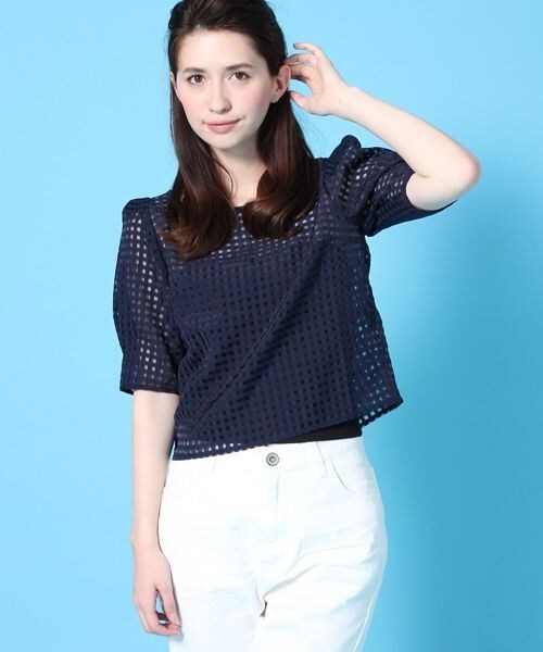 JEANASIS（ジーナシス）の「シアーチェックシャツプルオーバーSS（トップス・レディース・オフホワイト/ブラック/ネイビー・FREE）」の3枚目の写真