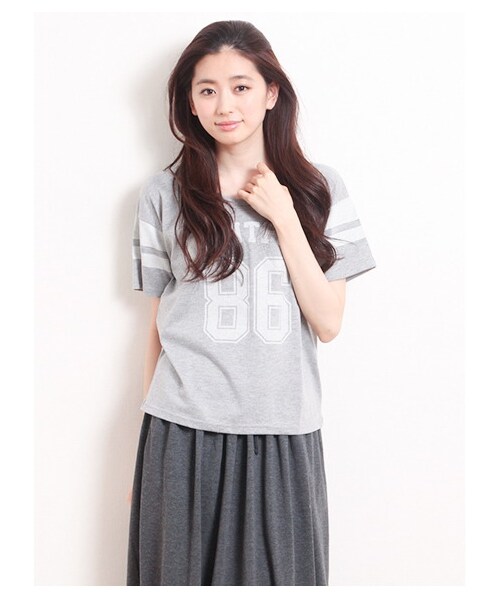 Green Parks fuuwa(グリーンパークスフーワ)の「【Special Price】・ナンバリングプリントTシャツ(Tシャツ・レディース・オフホワイト/杢グレー/ブルー・F)」の2枚目の写真