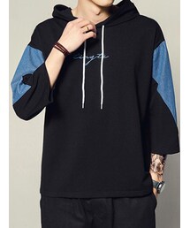 Micamoda | セール   Micamoda メンズ Tシャツ パーカー 春夏着服 大きいサイズ 面白い 快適 半袖 トップス オシャレ シンプル カジュアル きれいめ(Tシャツ/カットソー)