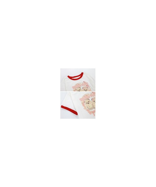 Bobon21（ボボンニジュウイチ）の「ツインはりねずみフォトTシャツ-全３色-（Tシャツ/カットソー・レディース・ホワイト/ベージュ/ピンク・S/M）」の4枚目の写真