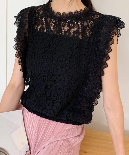 DHOLIC（ディーホリック）の「フラワーレーススリーブレス（タンクトップ・レディース・ホワイト/ベージュ/ブラック・FREE）」の2枚目の写真