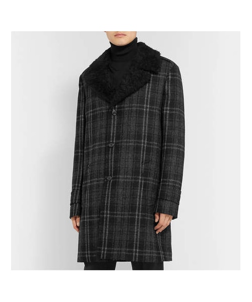 Saint Laurent（サンローラン）の「SAINT LAURENT Faux Shearling-Lined Checked Wool-Bouclé Overcoat（ジャケット/アウター・メンズ・Gray・It54/It46/It48/It52）」の3枚目の写真
