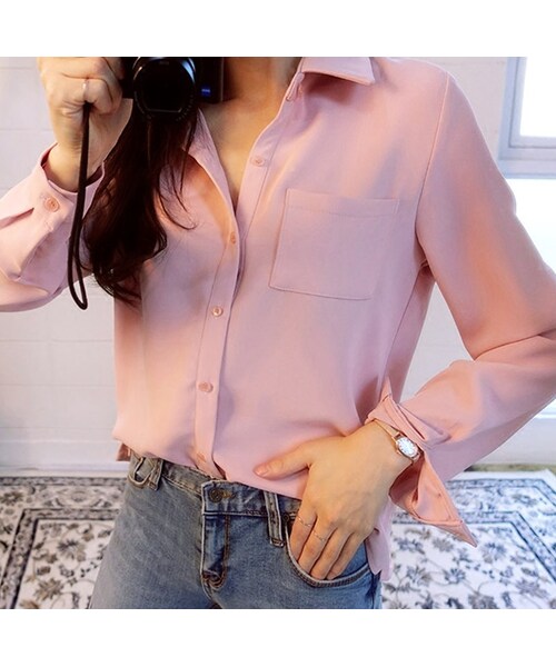 no brand(ノーブランド)の「ブラウスシャツ 韓国 レディース トップス Yシャツ 事務服 カワイイ カジュアル(シャツ/ブラウス・レディース・その他)」の5枚目の写真
