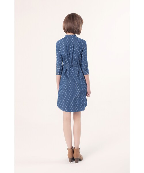 ORENDA（オレンダ）の「這版型賣翻了水玉長版襯衫洋裝（トップス・レディース・藍/淺藍・S/M/L）」の7枚目の写真