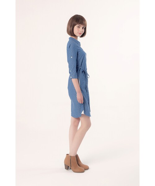 ORENDA（オレンダ）の「這版型賣翻了水玉長版襯衫洋裝（トップス・レディース・藍/淺藍・S/M/L）」の6枚目の写真