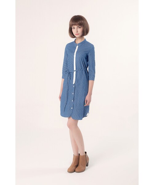 ORENDA（オレンダ）の「這版型賣翻了水玉長版襯衫洋裝（トップス・レディース・藍/淺藍・S/M/L）」の5枚目の写真