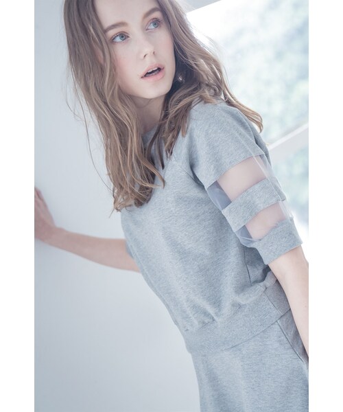 ORENDA（オレンダ）の「時髦透視袖短上衣（トップス・レディース・灰/黑・S/M/L）」の6枚目の写真
