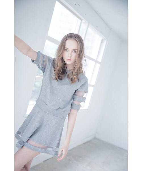 ORENDA（オレンダ）の「時髦透視袖短上衣（トップス・レディース・灰/黑・S/M/L）」の5枚目の写真