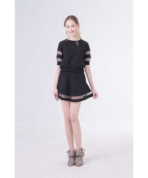 ORENDA（オレンダ）の「時髦透視袖短上衣（トップス・レディース・灰/黑・S/M/L）」の8枚目の写真