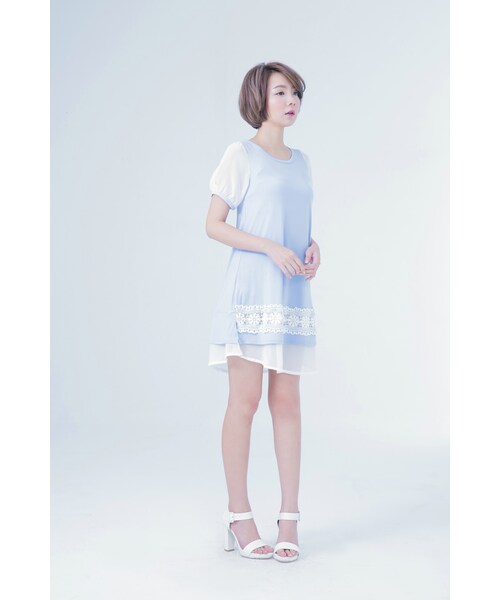 ORENDA（オレンダ）の「雪紡公主袖典雅緹花傘狀洋裝（トップス・レディース・藍紫/麻灰・S/M/L）」の2枚目の写真