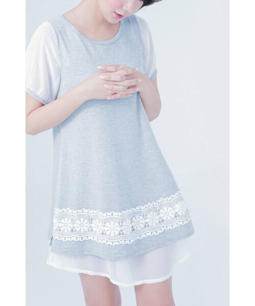 ORENDA（オレンダ）の「雪紡公主袖典雅緹花傘狀洋裝（トップス・レディース・藍紫/麻灰・S/M/L）」の12枚目の写真