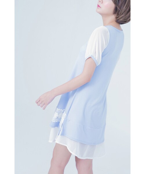 ORENDA（オレンダ）の「雪紡公主袖典雅緹花傘狀洋裝（トップス・レディース・藍紫/麻灰・S/M/L）」の3枚目の写真