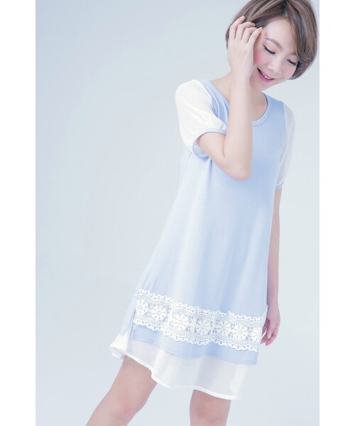 ORENDA（オレンダ）の「雪紡公主袖典雅緹花傘狀洋裝（トップス・レディース・藍紫/麻灰・S/M/L）」の5枚目の写真