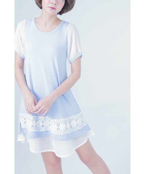 ORENDA（オレンダ）の「雪紡公主袖典雅緹花傘狀洋裝（トップス・レディース・藍紫/麻灰・S/M/L）」の4枚目の写真