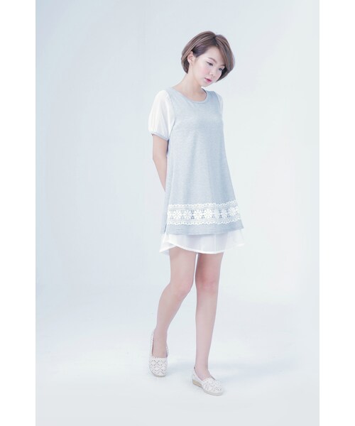 ORENDA（オレンダ）の「雪紡公主袖典雅緹花傘狀洋裝（トップス・レディース・藍紫/麻灰・S/M/L）」の9枚目の写真