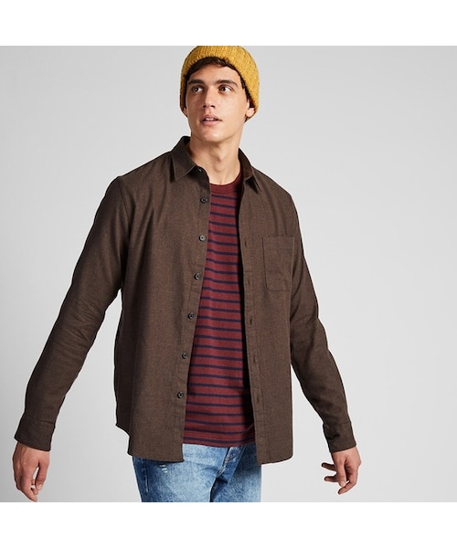 UNIQLO（ユニクロ）の「フランネルシャツ（レギュラーカラー・長袖）（シャツ/ブラウス・メンズ・GRAY 06/OFF WHITE 01/DARK GREEN 59/WINE 19/BLUE 68/BLACK 09/DARK BROWN 38/NAVY 69・L/S/3XL/XS/M/XXL/XL/4XL）」の4枚目の写真